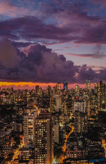 City skyline at sunset